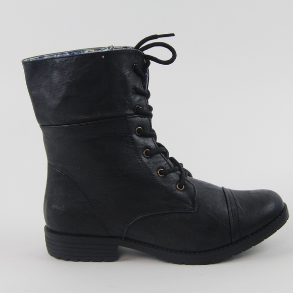 Women's Military Combat Mid Calf Boots Floral Blue - Picture 2 of 5